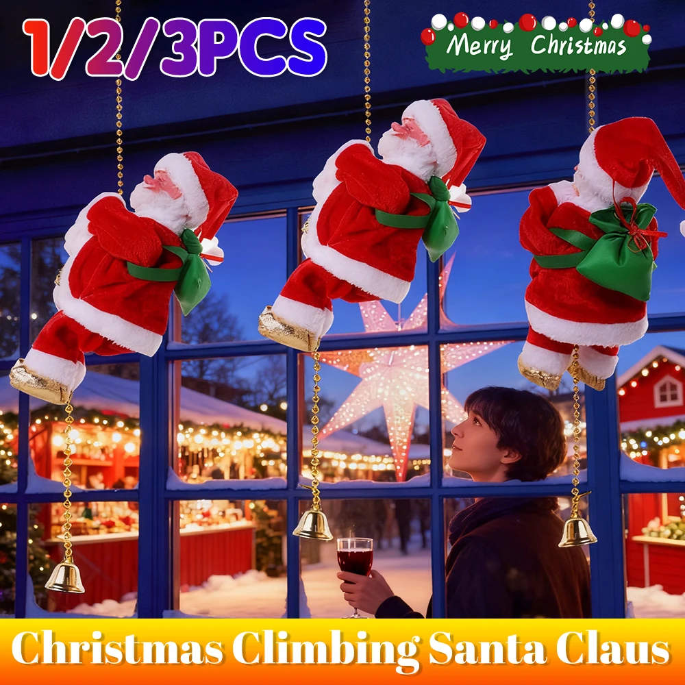 

1/2/3PCS Climbing Santa with Music Christmas Tree Pendant Ornament Electric Santa Claus Climbing Rope Xmas Party Climbing Toys