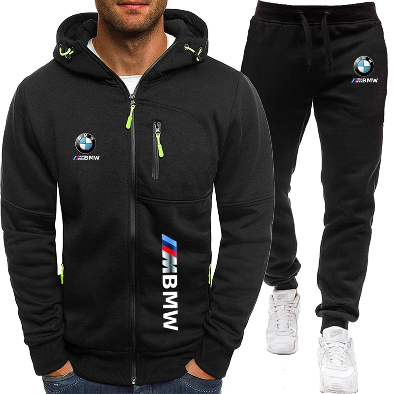 BMW Men'S Tracksuit Two-Piece Hoodie Track Pants Jacket Casual Outdoor Racing Sports  Fashion Streetwear Zipper Hooded Set