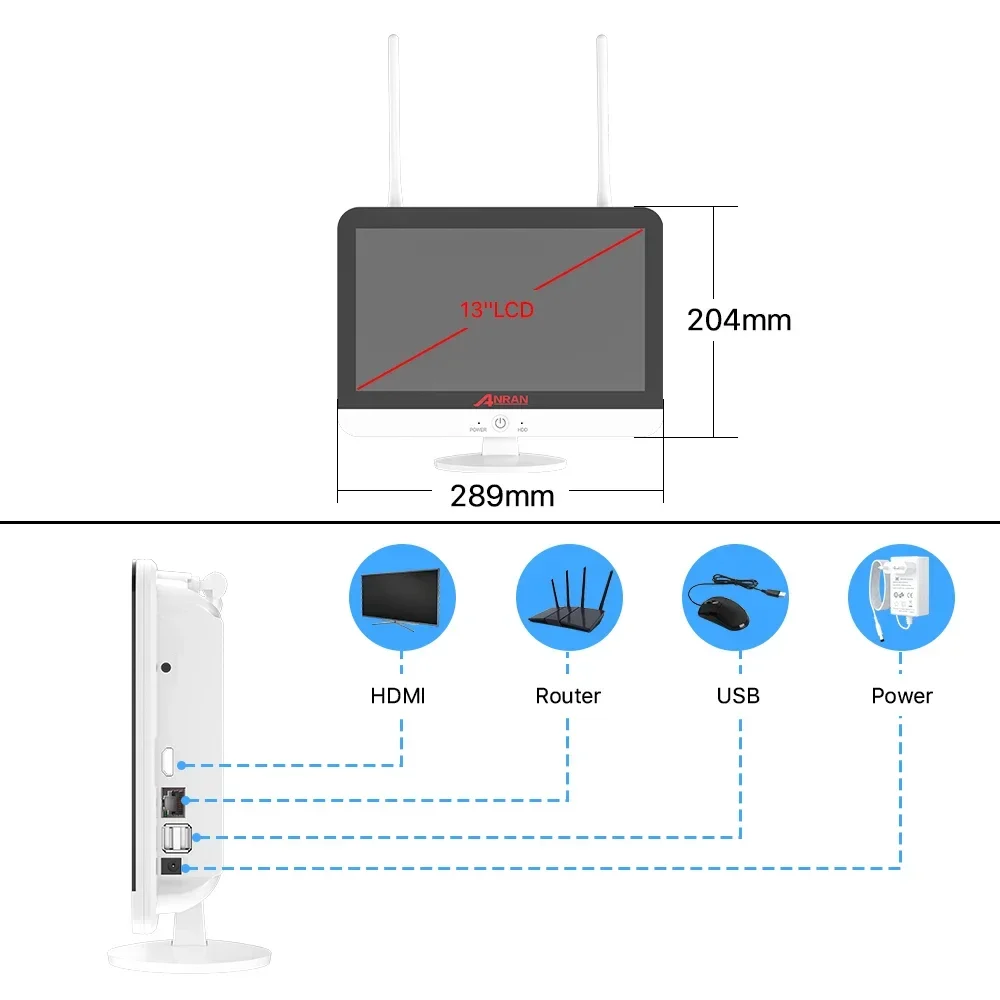 ANRAN Wireless Outdoor 4MP 8ch NVR 12inch LCD 2 Way Talk Solar Panel Wifi Home Security Surveillance Camera System