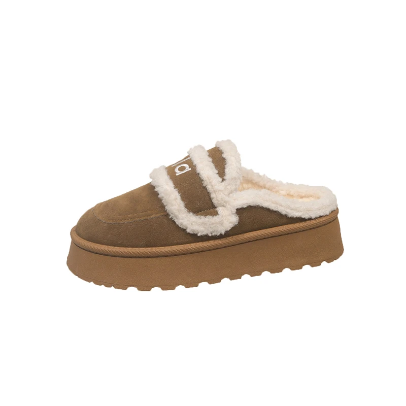 2023 Winter Neue Mode Retro Warme Dicke Sohlen Plüsch Halbe Hausschuhe für Frauen Stil Bequeme Vielseitige Chunky Baumwolle Draggers