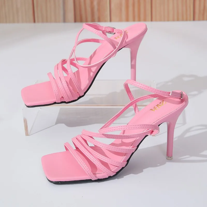 

New Sandalias Brand High Heel Sandals Women Summer New Fine Strap Large Size Designer Shoes Luxury Banquet Shoes Ladies Shoes