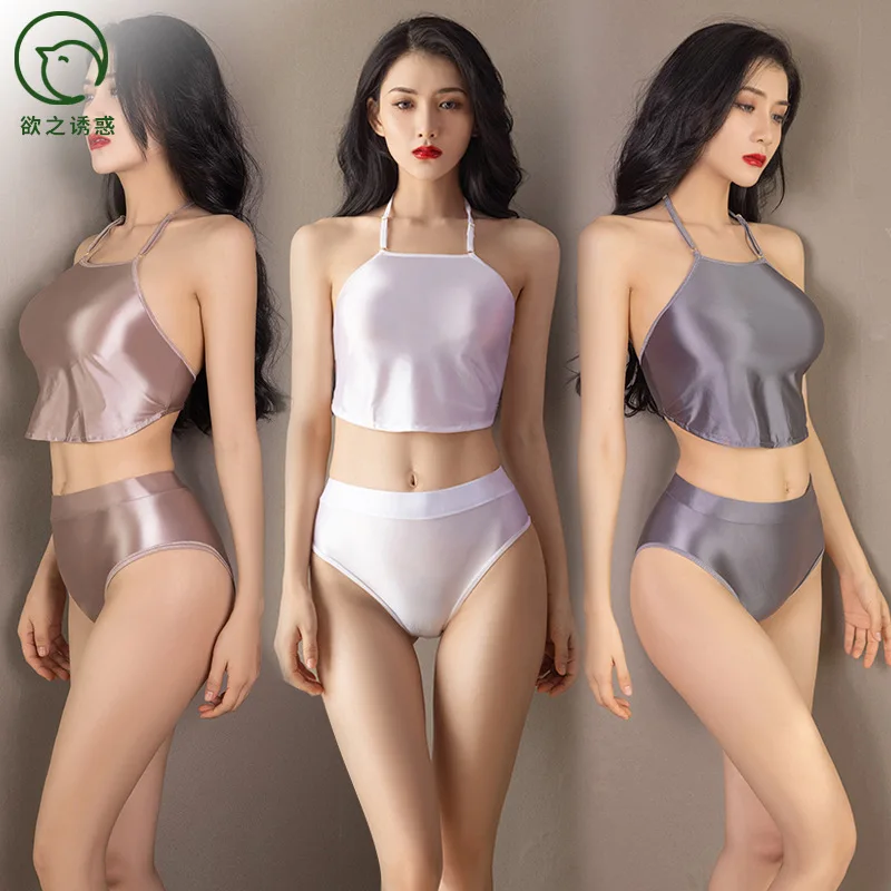 2 قطعة مجموعات النساء الغريبة مثير الملابس الداخلية الحمالة حريري Bellyband ملخصات ملابس النوم وصمة عار موحدة إغراء رقيقة الإناث منامة مجموعة #2