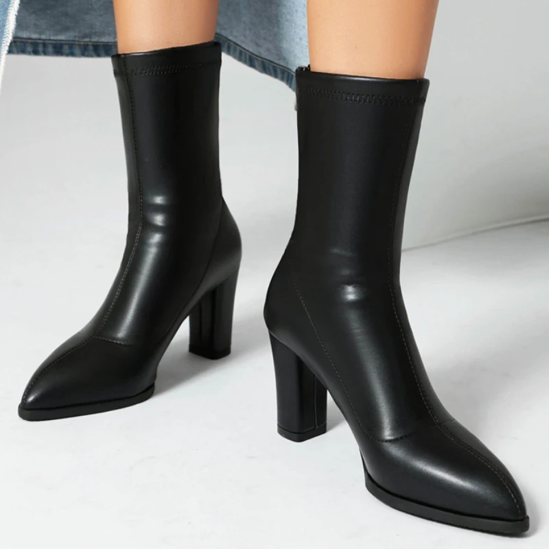Elegant Ankle Boots for Women New 2024 Winter Black Gold Silver White Short Boot Heeled Zipper Party Shoes Lady Large Size 48