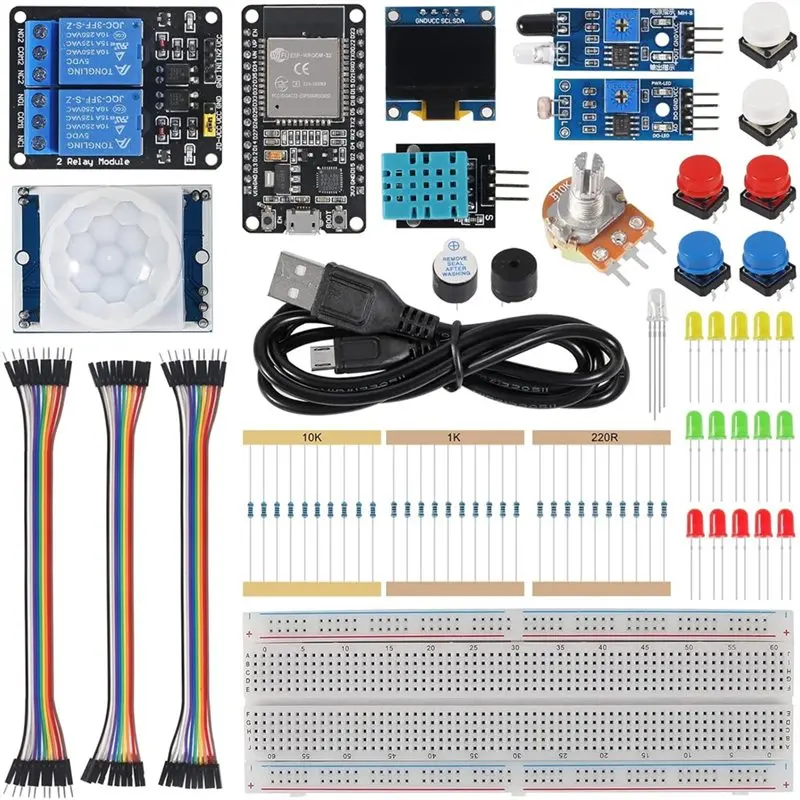 [NEW!A93G】 95Pcs Basic Starter Kit For ESP32 ESP-32S Wifi Development Board For Arduino Project Learning Kit ESP32 Kit With Box