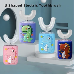 U-shaped Children Electric Toothbrush USB Charger for Kids Cartoon 360Degrees Automatic Tooth Brush Silicon Head Blue Light IPX7