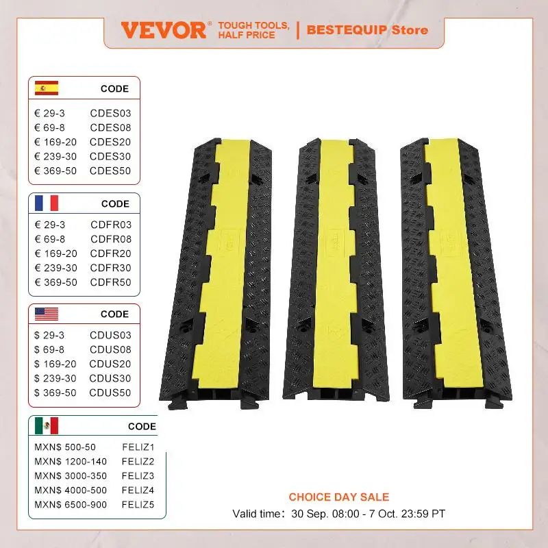 

VEVOR Rubber Cable Protector Ramp 2 Channel 12000 lbs/axle Capacity Heavy Duty Hose Wire Cover Ramp Driveway for Indoor&Outdoor