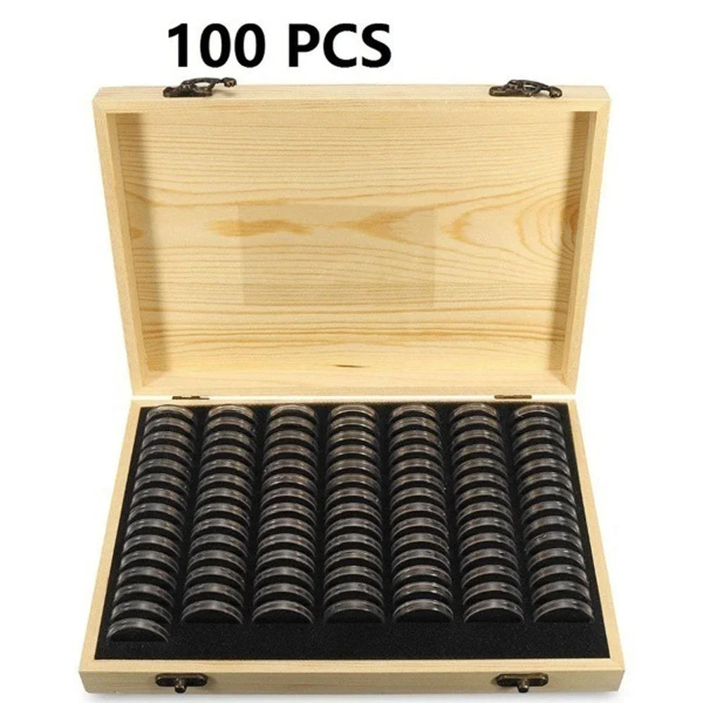 Pine Wood Coin Holder Coins Ring Wooden Storage Box 20/30/50/100pcs Coin Capsules Accommodate Collectible Commemorative Coin Box