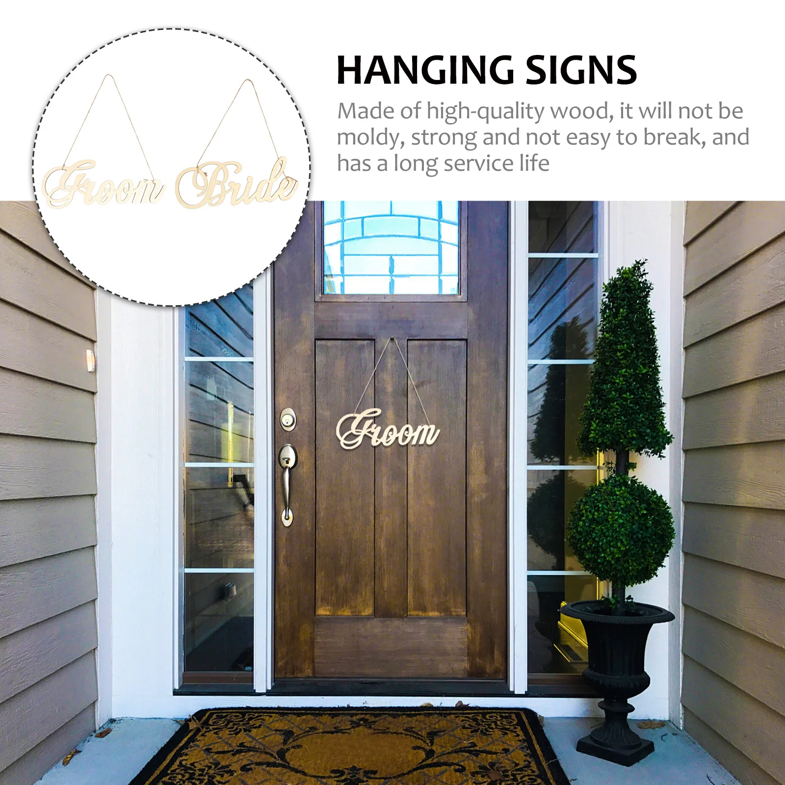 2 Pcs Wooden Home Decor Wedding Signs Wood Rope Easy Hanging Front Back Door Wall Cafe Restaurant Bridal