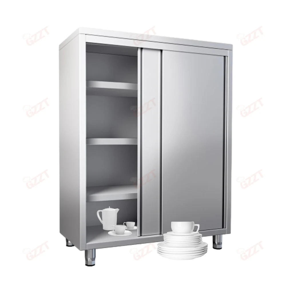 Customized Stainless Steel Kitchen Bench Cabinet Food Tray Table Settings Cooking Utensil Upright Sliding Doors Storage Cabinet