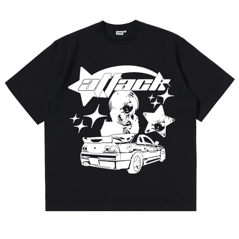 Oversized T-Shirt Men Y2k Tops Cotton  Print Car Summer Harajuku Streetwear Graphic Short Sleeve Tee Vintage Aesthetic Clothing