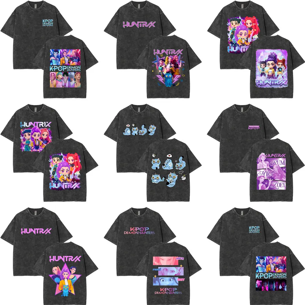 

Washed Vintage Movie KPop Demon Hunters Rumi Mira Zoey T Shirts Saja Boys T-shirt Derpy Tiger T-shirts Men Cartoon Funny Tshirt