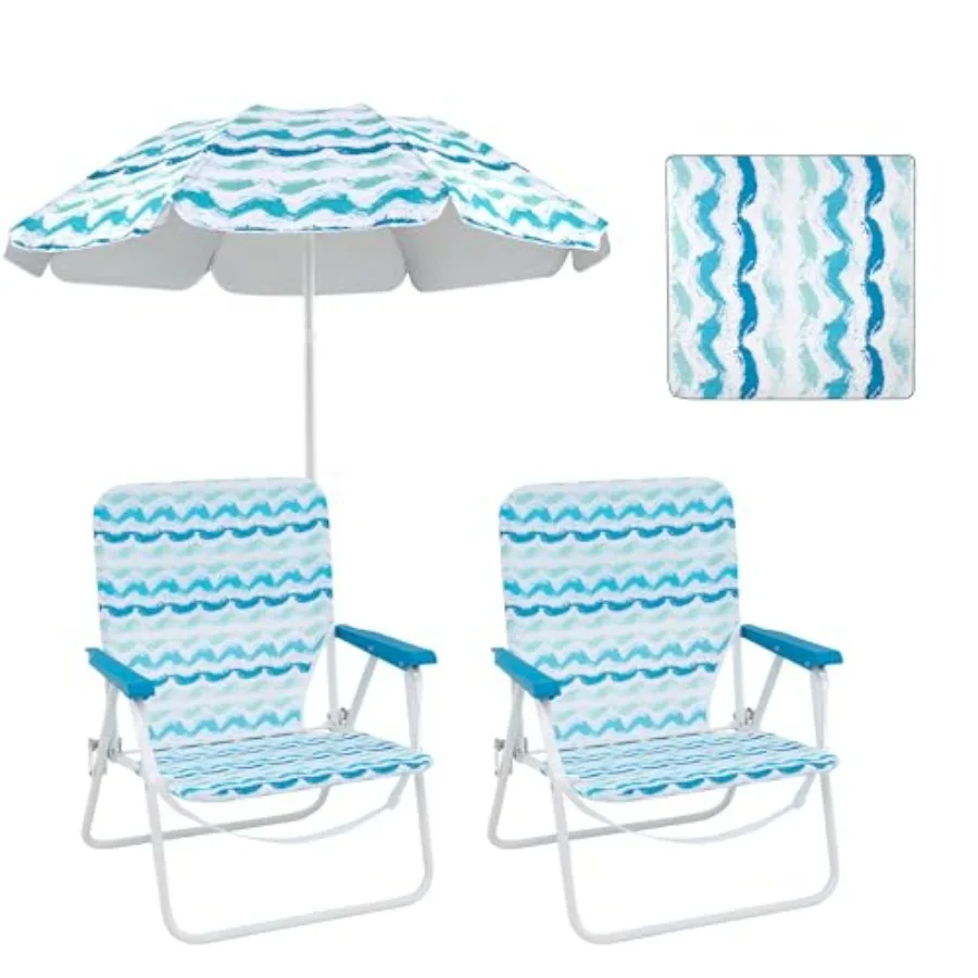

Beach Chair with Umbrella Set: Heavy Duty Portable Camping Chairs for Poolside/Lawn, Steel Frame, Navy Blue, UV-Resistant Canop
