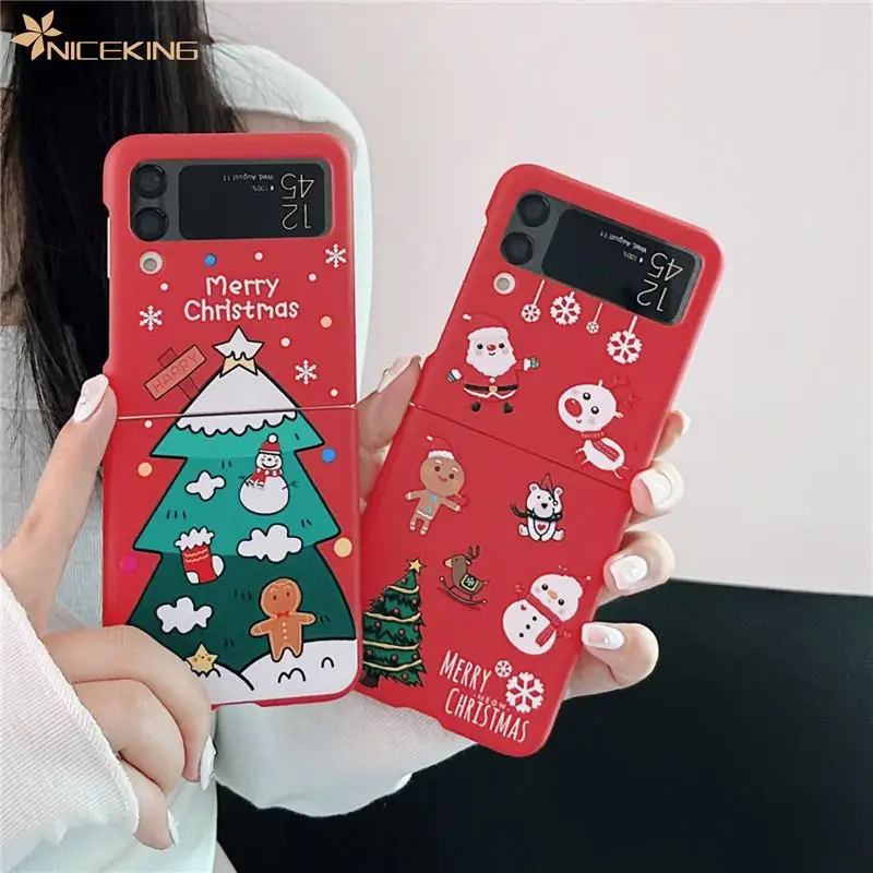 Phone Cases For Samsung Galaxy Z Flip 4 3 5G Cute Cartoon Merry Christmas Matte Plastic PC Hard Back Cover For Samsung Z Flip4