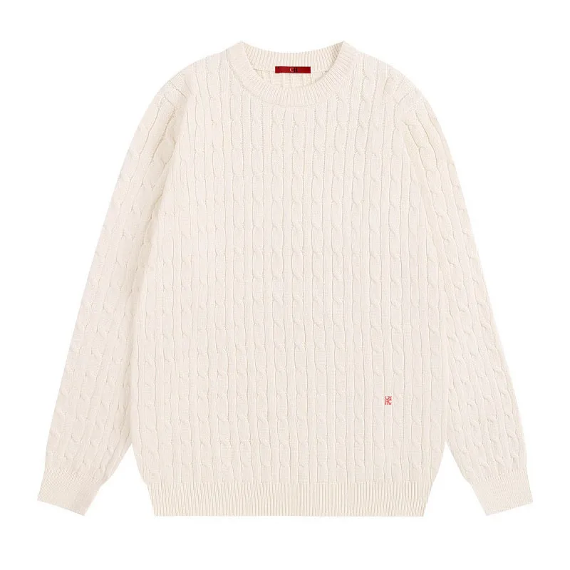 CH Men Cable Knit Sweater Crew Neck Pullover Long Sleeve Solid Gray Casual Loose Fit Jumper Autumn Winter Fashion Knitwear view 4