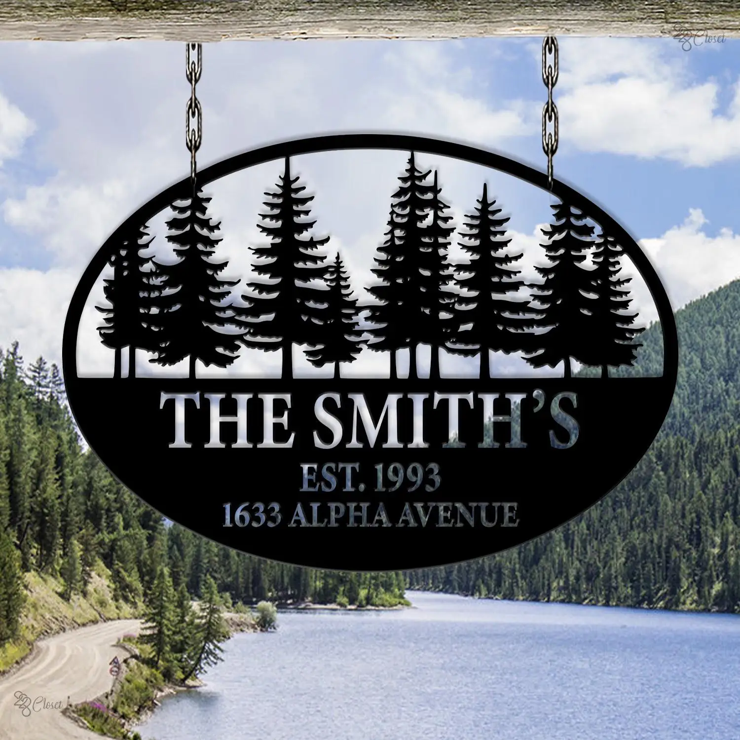 Custom Family Name Metal Sign Mountain Cabin Address Year Metal Family Address Sign Pine Tree Metal Birthday Gift Mountain sign