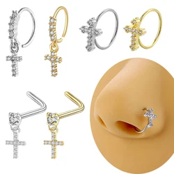 Cross Dangle Nose Rings for Women L-Bend Nose Piercing Jewelry Stud Hoop Nose Ring Body Jewelry for Men
