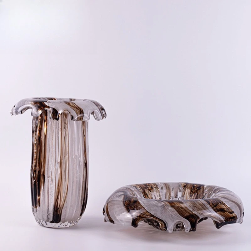 Italian creative light luxury crystal flow glass essence vase fruit plate dining table entrance living room decoration ornament