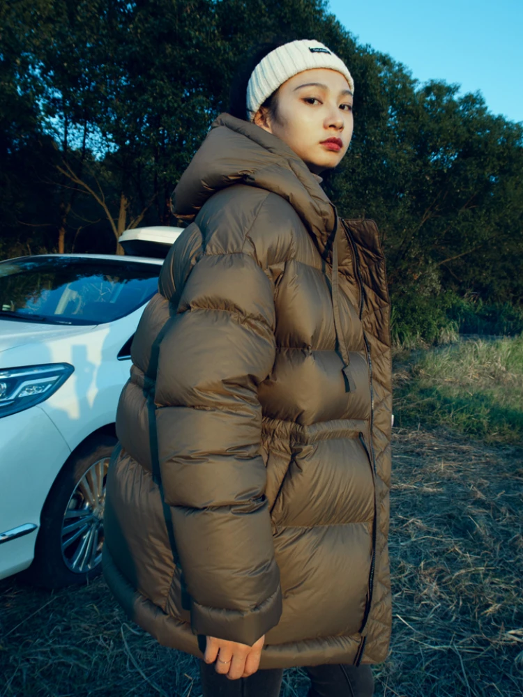 Medium-length Down Jacket Women 2024 New Thickened Warm Hooded White Duck Down Puffer Jacket Fashion Waist Slim Clothing Female