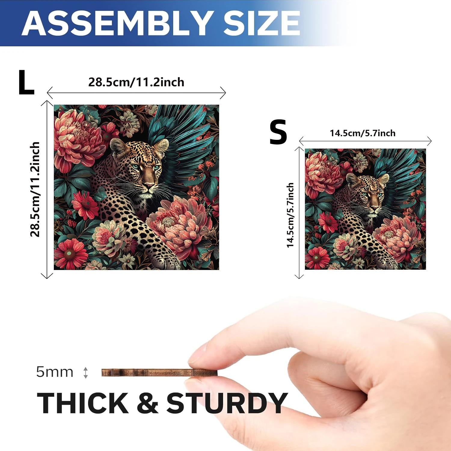 Flowers and leopards Wooden Puzzle, Irregular Animal shaped Pieces, High-difficulty Magic Puzzle Intellectual Toy