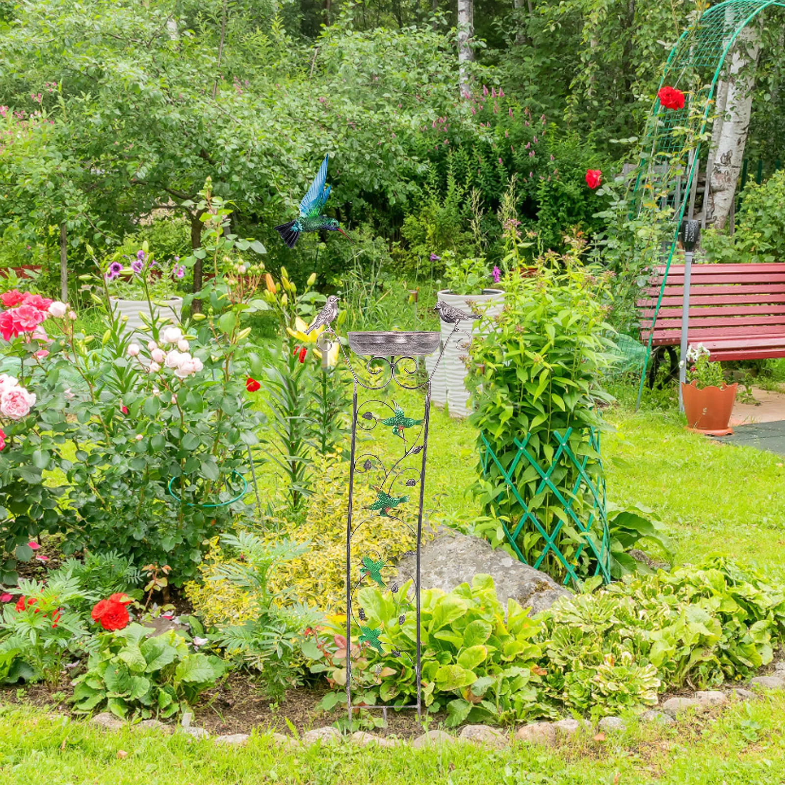 

Garden Trellis Bird Bath Detachable Feeder Iron Outdoor Decoration Climbing Plants Metal Bird Feeder Backyard Ornament