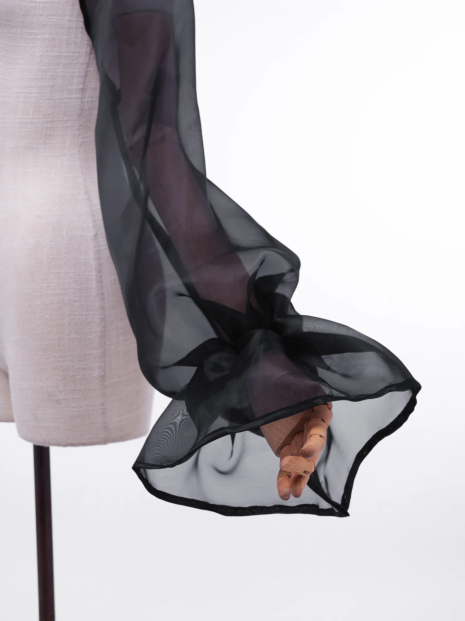 Womens Organza Puff Sleeve Shrugs Wedding Party Gown Dress Bolero Shrugs High Neck Long Sleeve Ruffled Detachable Sleeve Capes