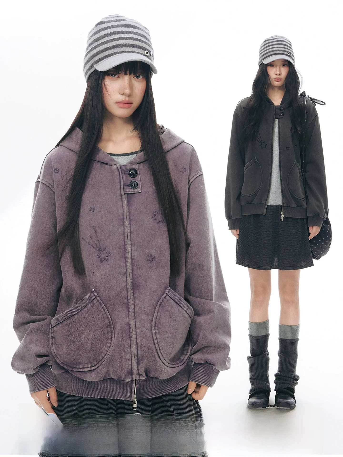 

Оригинальная толстовка с вышивкой NAPSNAPS, женская весенняя новинка, толстовка с вышитой шестиконечной звездой, свободный крой, длинный рукав