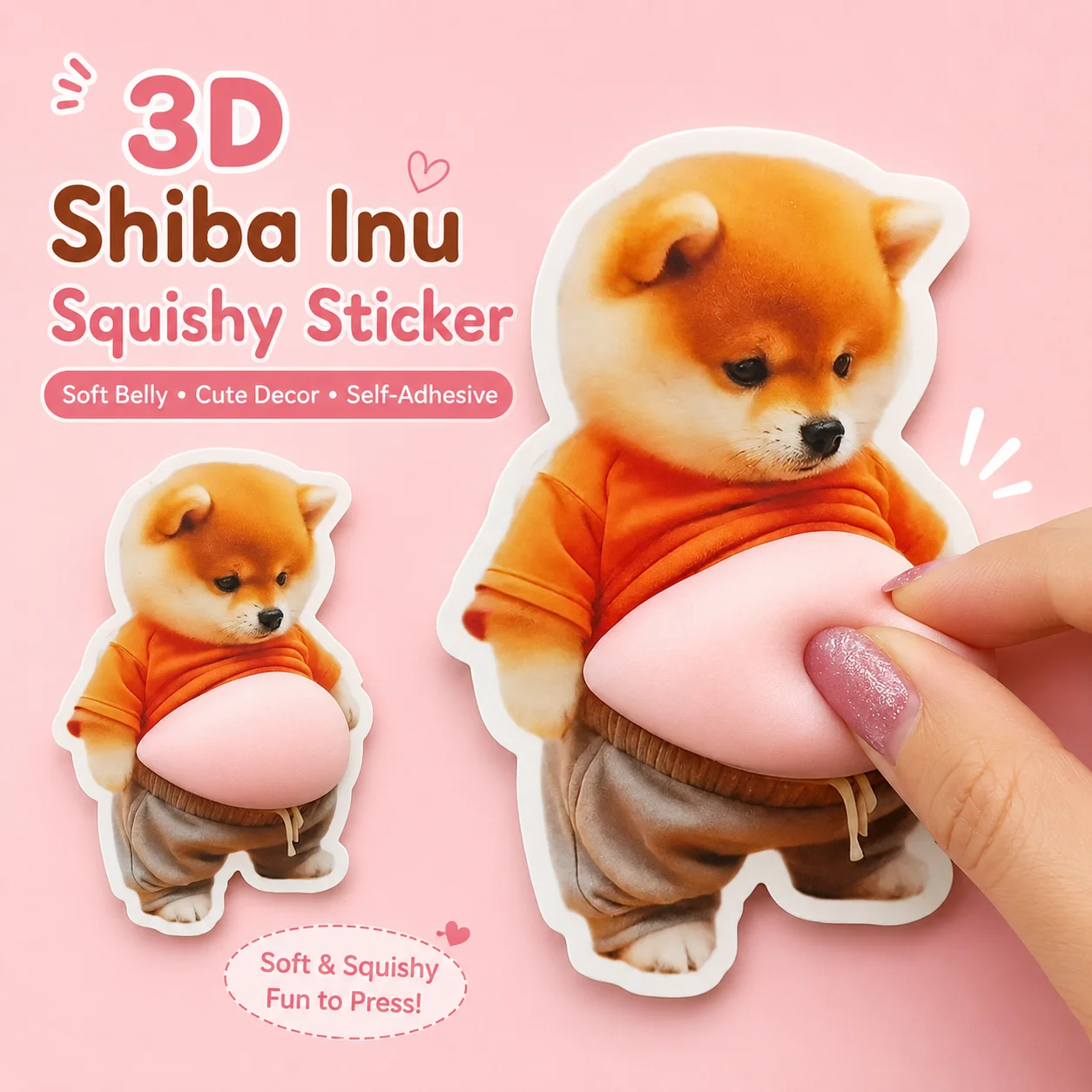 2/4/10PCS 3D Squishy Shiba Inu Stickers, Soft Self Adhesive Cute Dog Decals for Phone Case Laptop Notebook Door Wall Decor Gift