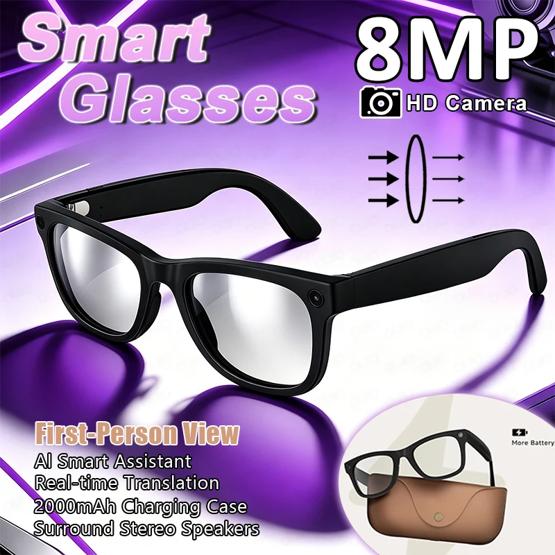 

NEW 8MP HD Camera Smart AI Glasses Video Shooting Photo Object Recognition Translation Voice Wake Up Charging Case Smart Glasses