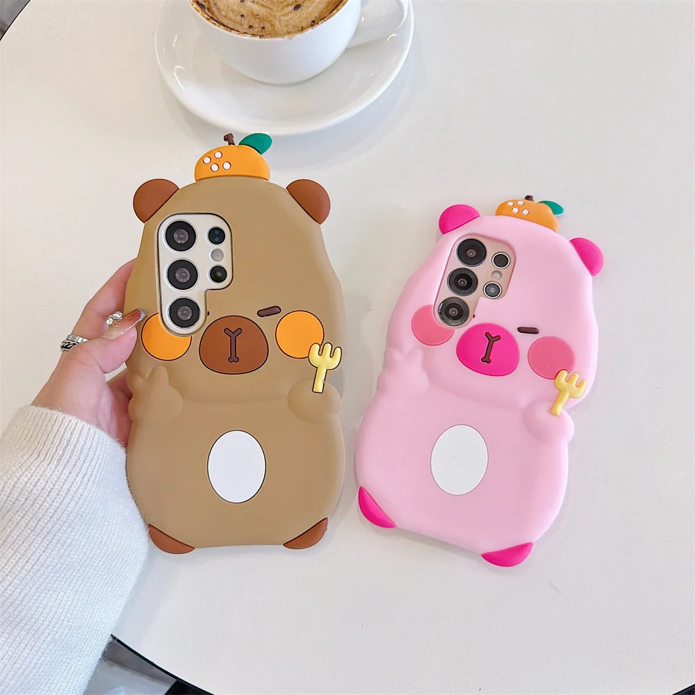 

Kawaii Trendy 3D Fruit Capybara Phone Case for 17 Pro Max Soft Silicone Girly Funny Protective Cover for iPhone 16 15 14 13 Pro