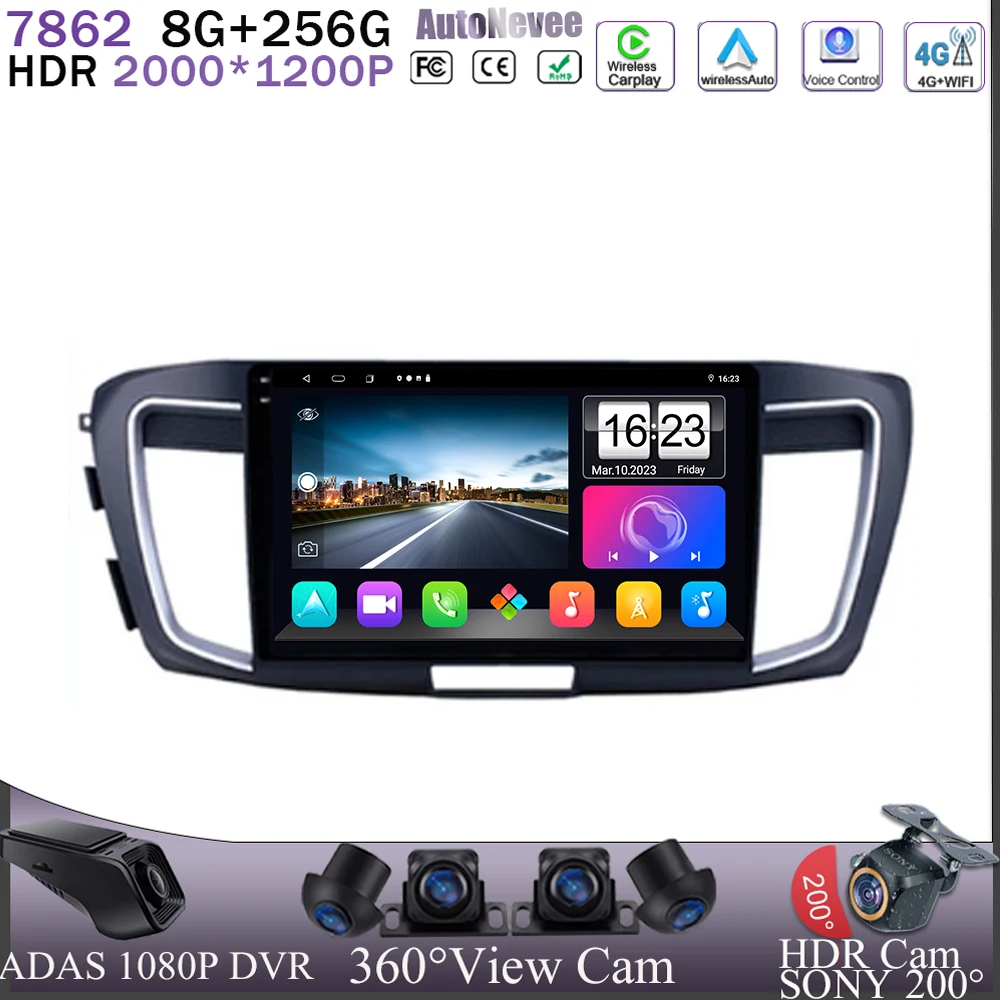 

For Honda ACCORD 9 2.0L 2.4L 2012 - 2018 Android Auto Radio Stereo Multimedia Player NO 2 DIN DVD Navigation 5G Wifi HDR Screen