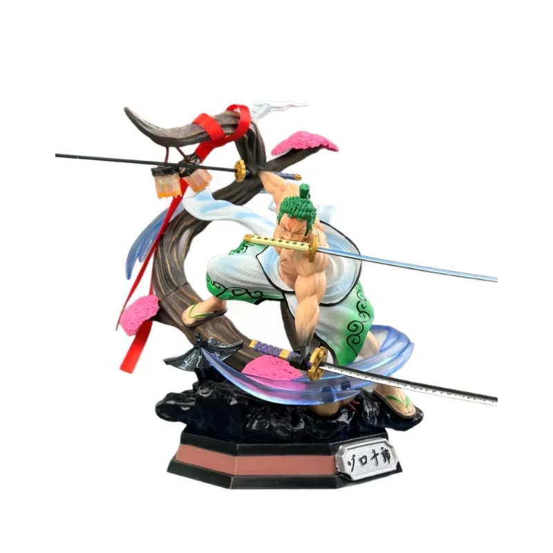 Pirata samurai tigre gk anime wano country samurai três espadas estilo led figura de luz estátua modelo cor cheia spray limitado