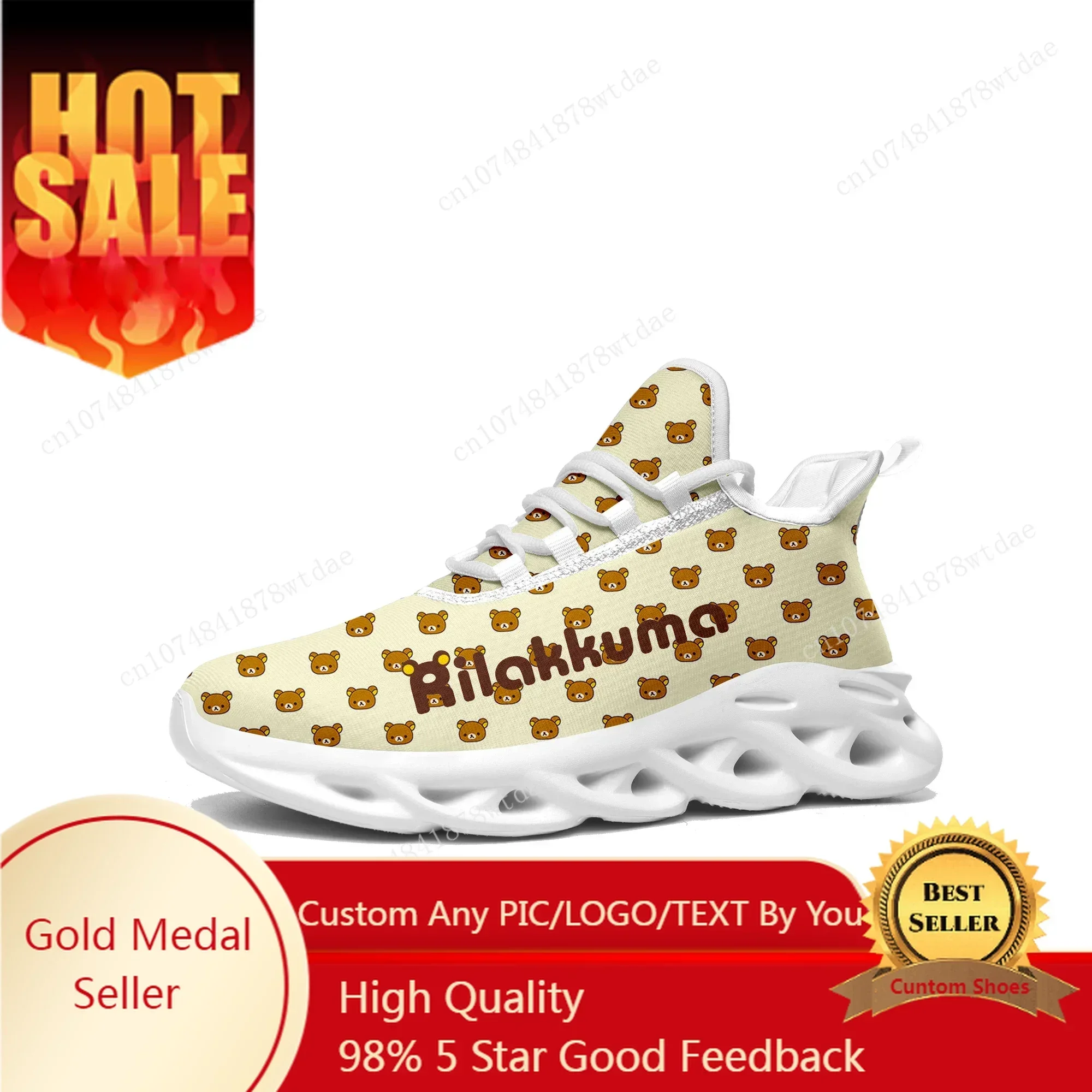 

Rilakkuma Flats Sneakers Mens Womens Teenager Sports Running Shoes High Quality Japanese Cartoon Custom Lace Up Mesh Footwear