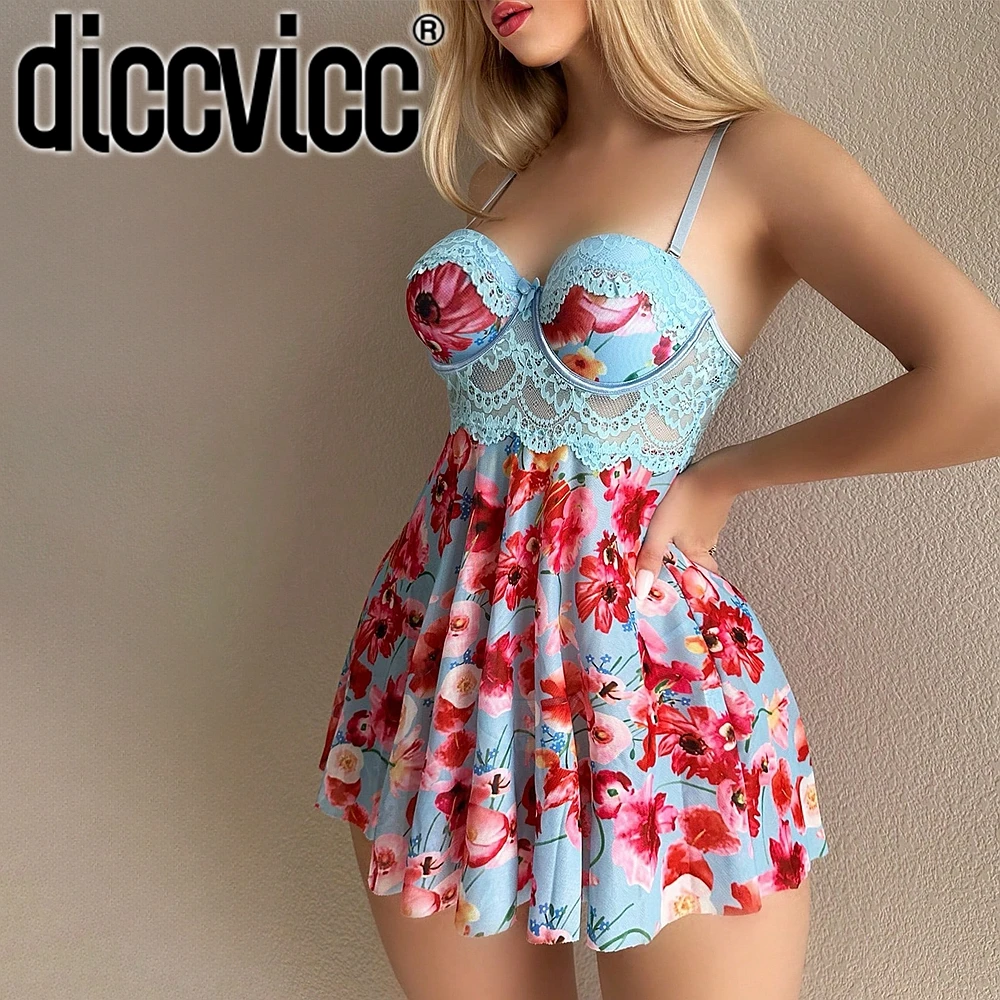 

Diccvicc сексуальная ночная рубашка женская с цветочным принтом романтическое нижнее белье привлекательная одежда для сна летние пижамы интимная Babydoll новые платья