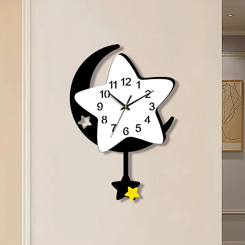 Cartoon moon star element clock 12-inch wall clock silent clock home decoration living room bedroom clock - view 3
