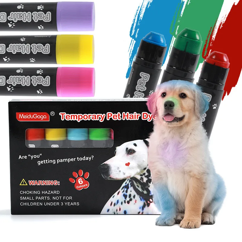 6 Colors Temporary Pet Hair Dye Pens Water-Soluble Non-Toxic Safe for Dogs Cats Easy Clean Swivel Up Pet Grooming Supplies for