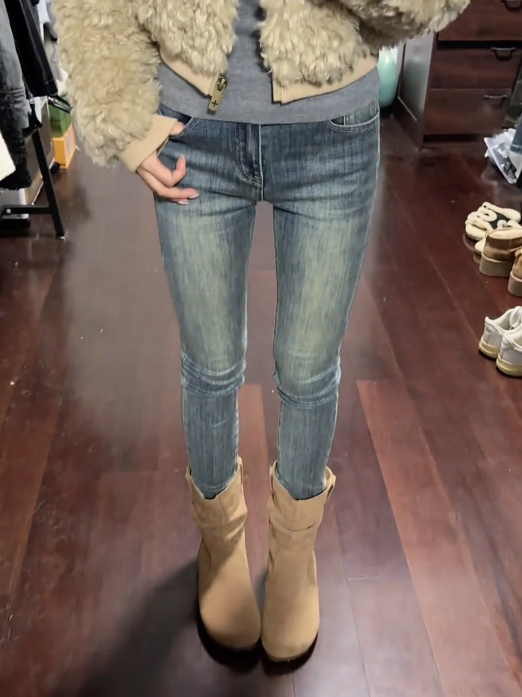 High Waist Slim Fit Bootcut Denim Jeans Retro Dark Color Butt Enhancing Elasticity Matching Boots Pencil Tight Pants