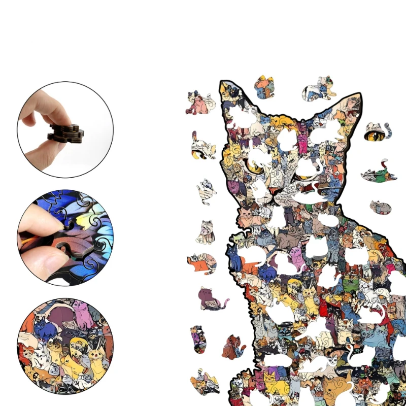 Wooden Assembly Toy Square Cat Wooden Puzzle Special-shaped Splicing Toy Decompression Puzzle Educational Toys for Gifts 14y+