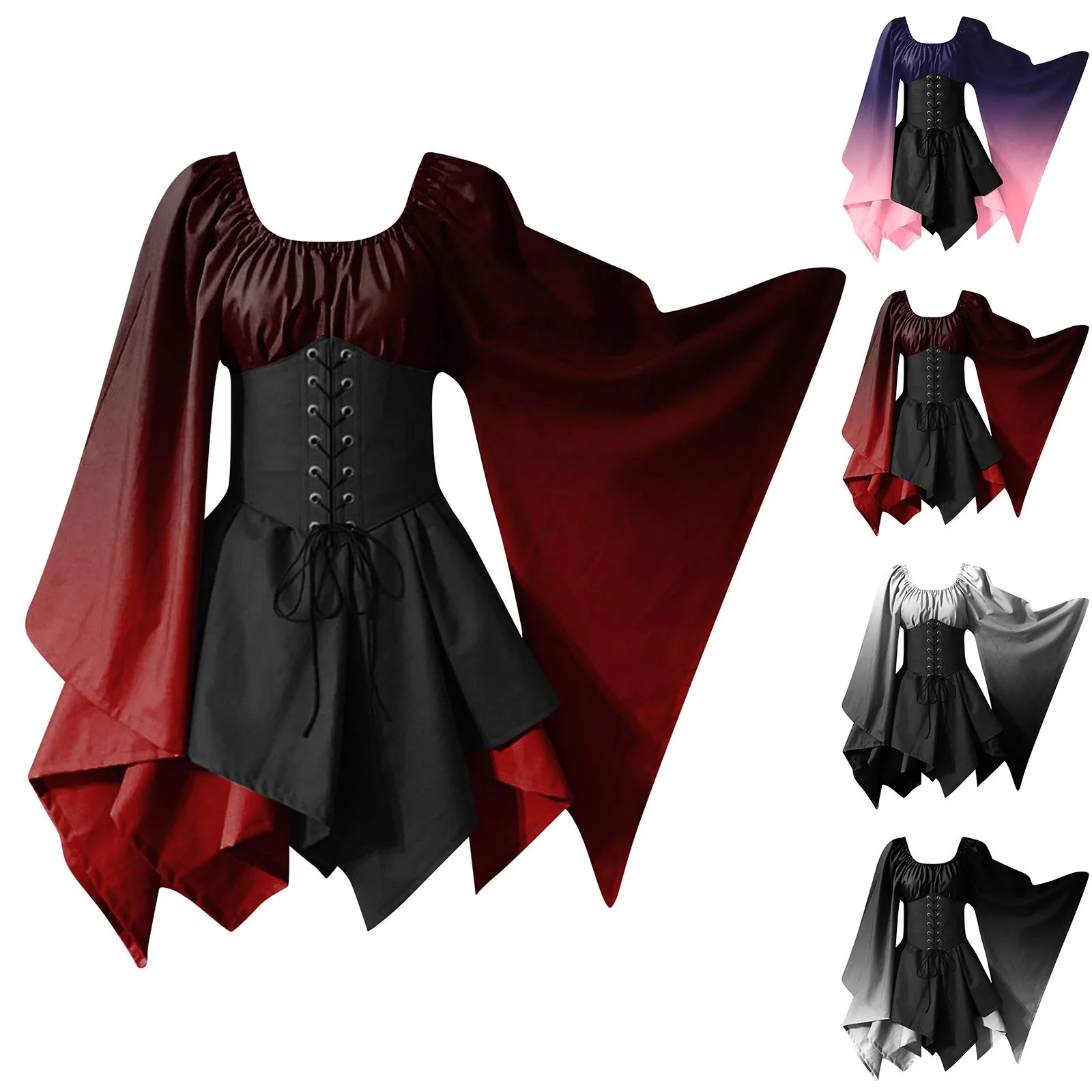 

Halloween Women Flare Sleeve Gown Party A Line Dress Medieval Corset Dress Renaissance Cosplay Costumes Halloween Costume Women