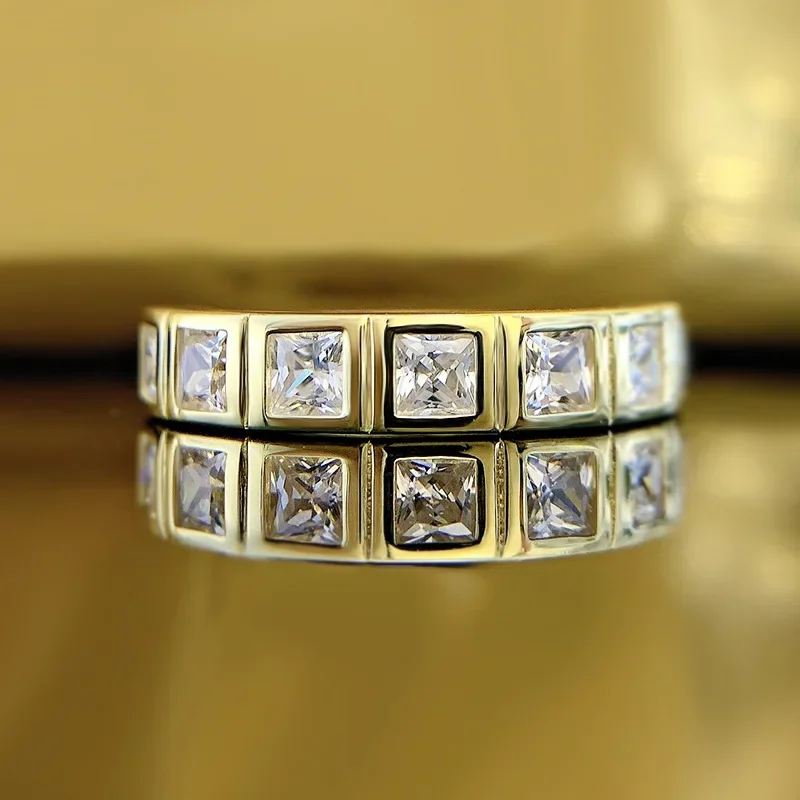 

Shining U S925 Silver Square3*3mm Gems Ring for Women Gold Plated Fine Jewelry Anniversary