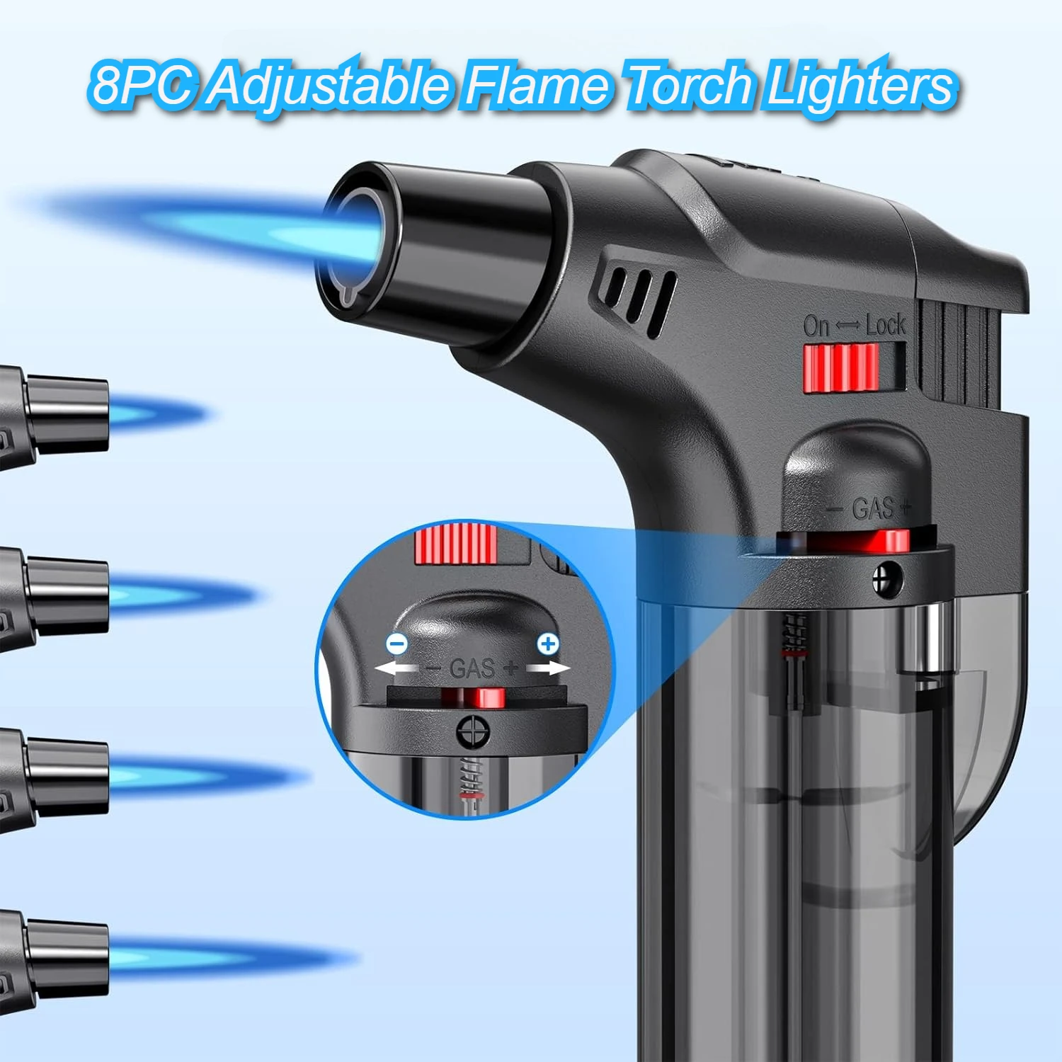 Outdoor BBQ Kitchen Cooking Lighter, Windproof Torch Butane Inflatable Lighter, Plastic Transparent Oil Tank Large Capacity