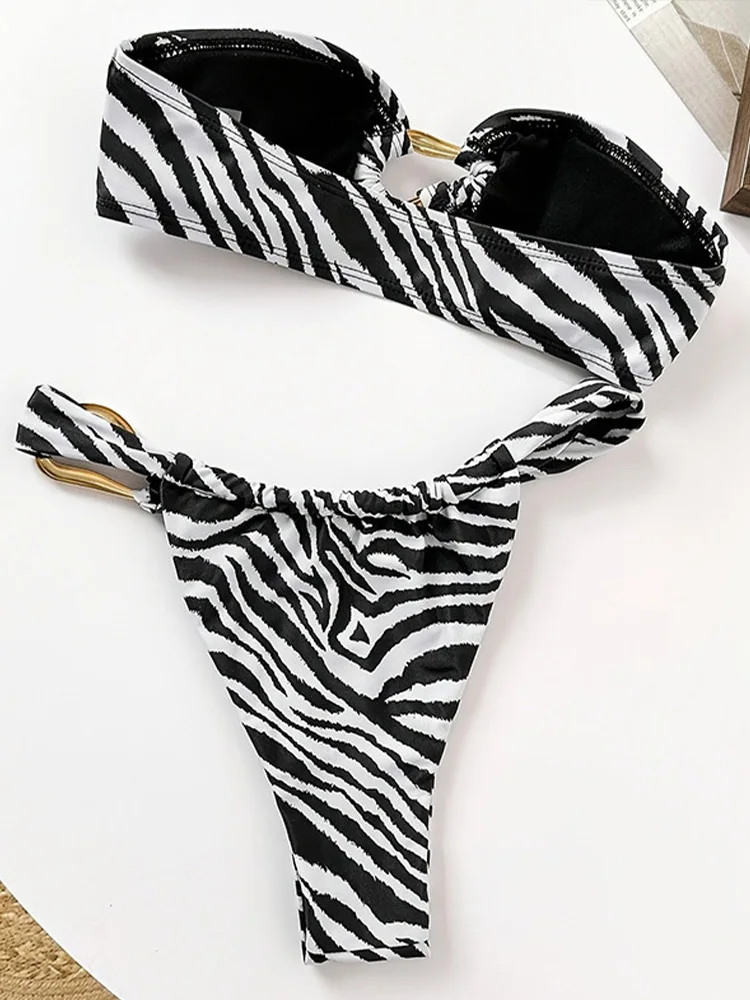 Sexy Striped Strapless Bikini 2 Piece Set Women Split Swimsuit High Waist Beach Bikini 2026 New Summer Swimwear Bikinis Set