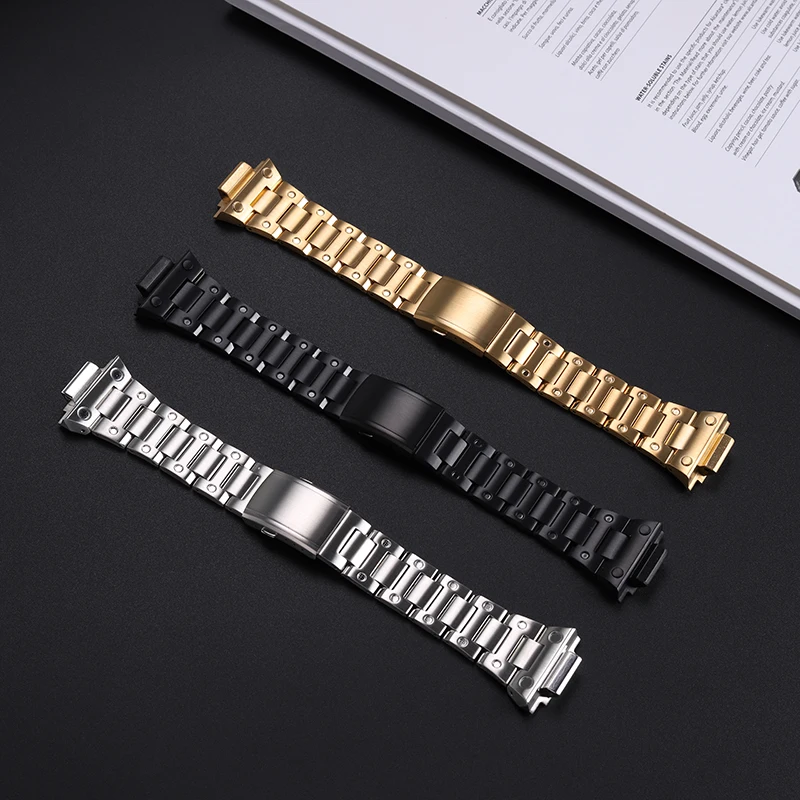 Metal Stainless steel watch strap set For CASIO G-SHOCK GXW GX-56BB GXW-56 high-quality silver black gold band case accessories