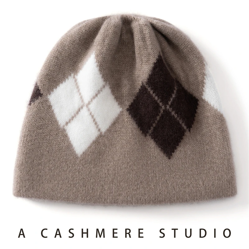 Winter Women's Hat 100% Cashmere Knitted Beanies Cap Outdoor Soft Warm Cap Autumn Jacquard Pattern Skullies Hats Thicken Caps