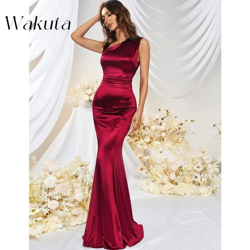 Wakuta Vintage V-Neck Sleeveless Cocktail Evening Robe Simple Elegant Waist Slim Mermaid Banquet Dresses Платье Для Мамы Жениха