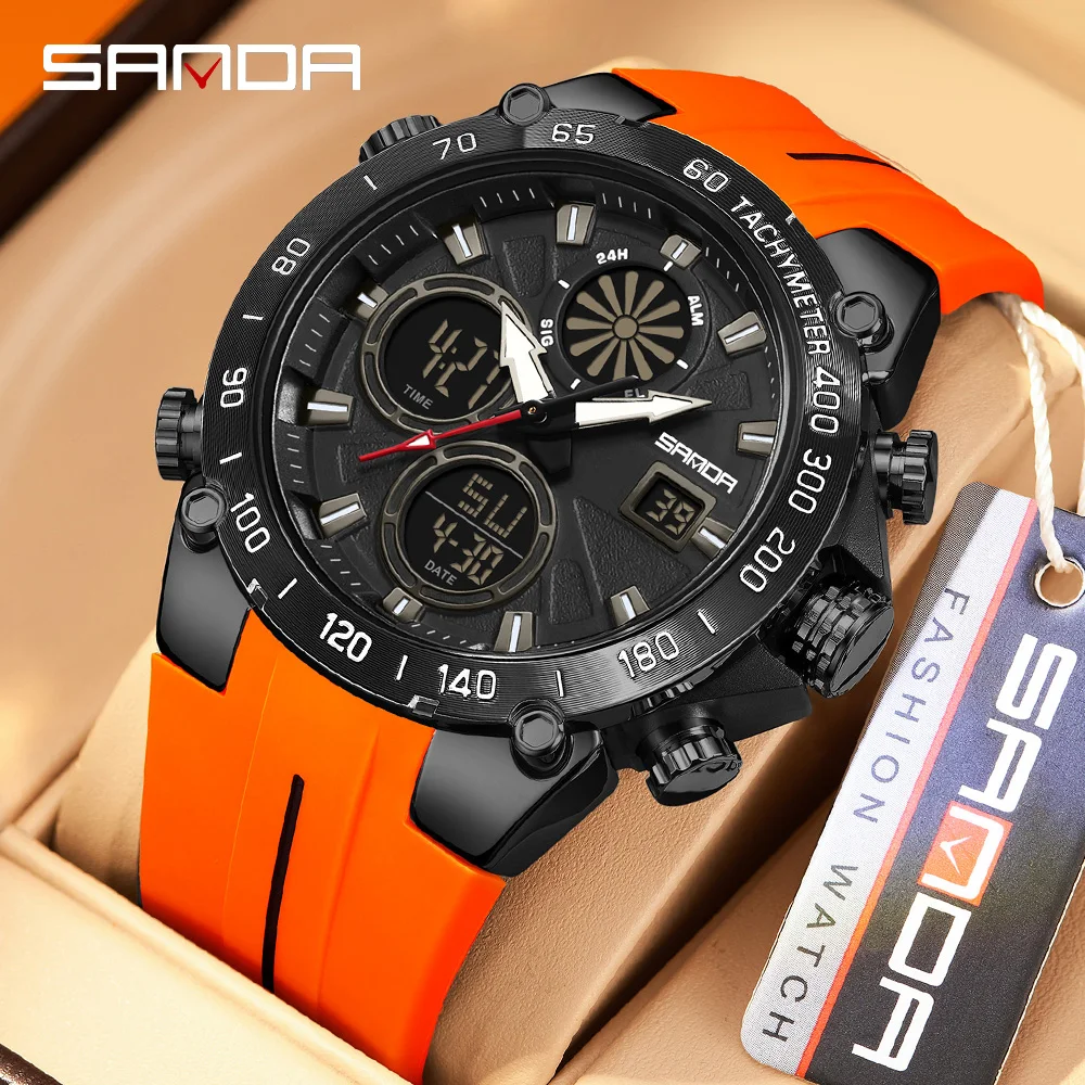 

SANDA Новые 6262 Электронные кварцевые часы для мужчин Спорт на открытом воздухе Будильник Хронограф 50 м Водонепроницаемый календарь Модные мужские часы