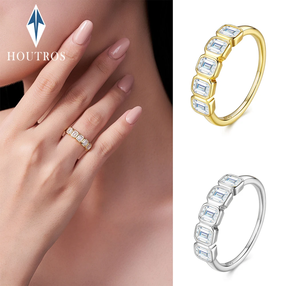 

Набор ободок 3x5 мм, кольцо с муассанитом изумрудной огранки для женщин, стерлинговое серебро 925 пробы, позолоченные 18 карат, штабелируемые кольца, обручальные кольца, ювелирные изделия