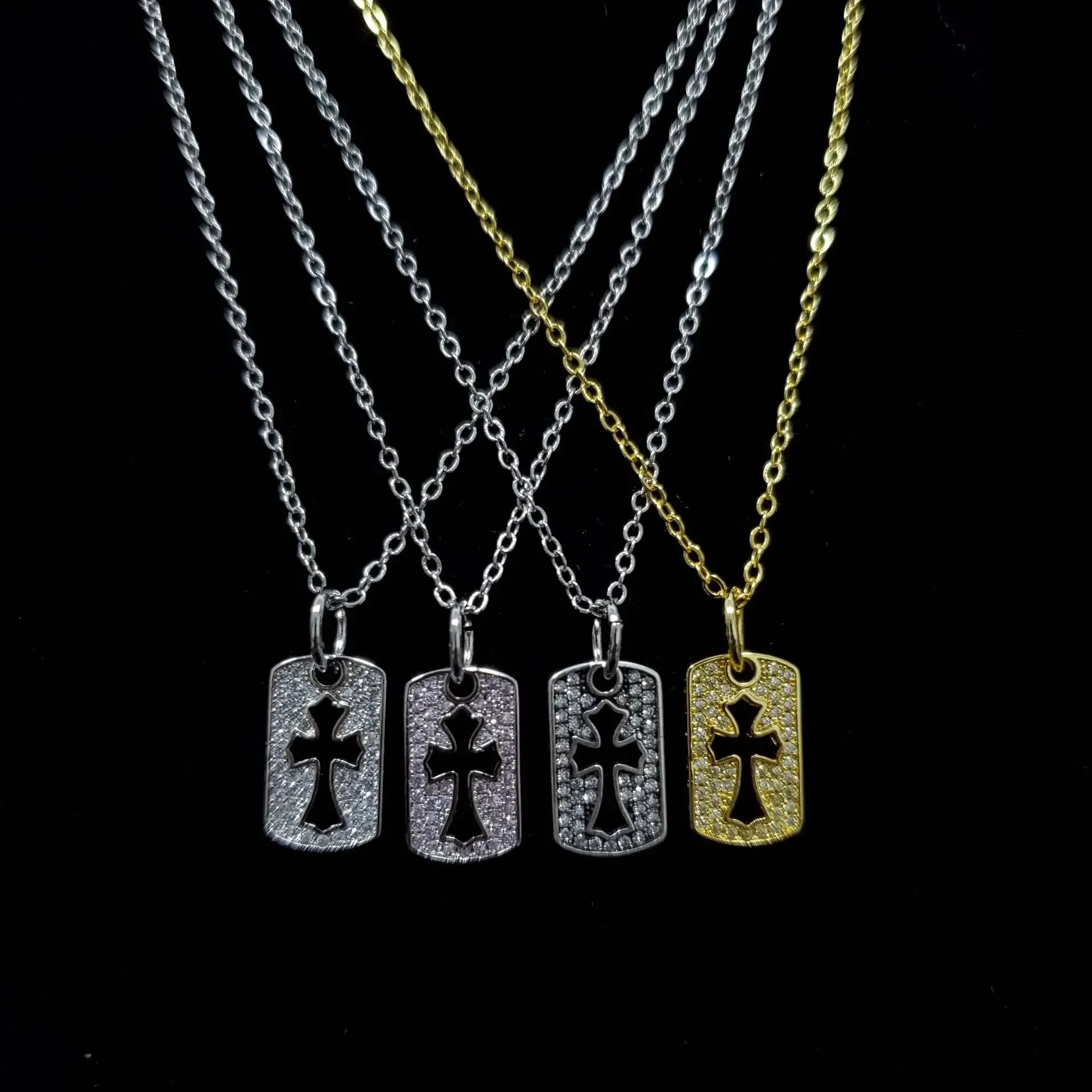 

MDL Moissa!ite style and America Hip Hop Diamond Cross Pendant 18k Gold Plated Pink Diamonds