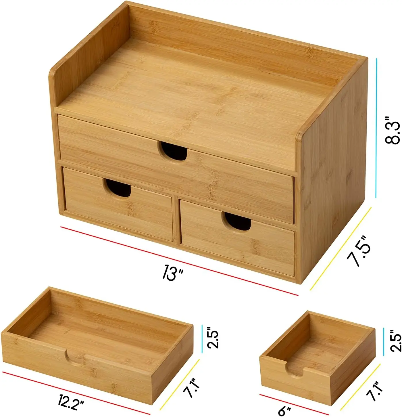 Bamboo Desk Organizer with Drawers: Desktop Storage Container with Shelf