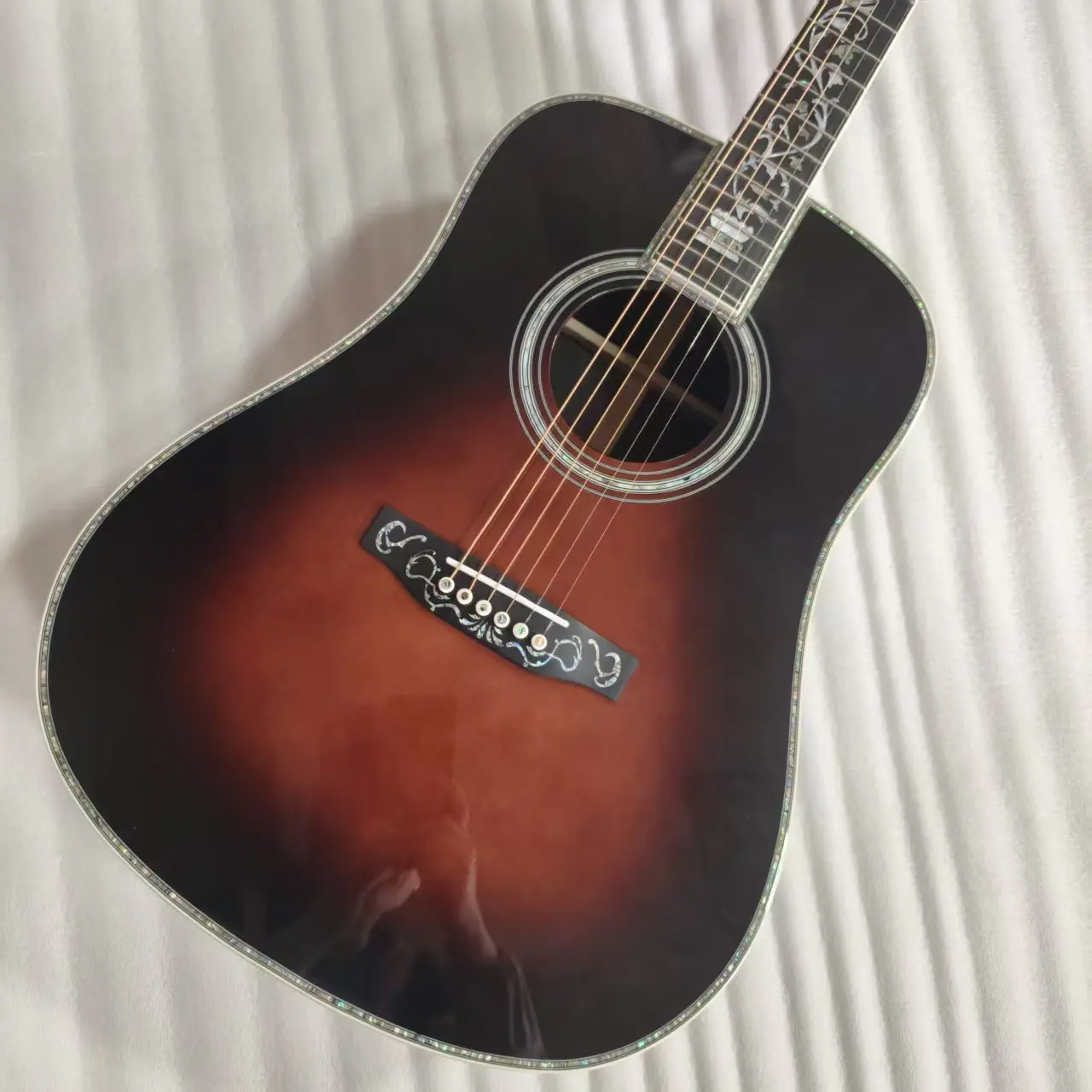 Custom Deluxe Dreadnought D-45AA TabacooBurst Acoustic Guitar, Ebony Fingerboard, Abalone Binding, Solid Rosewood B