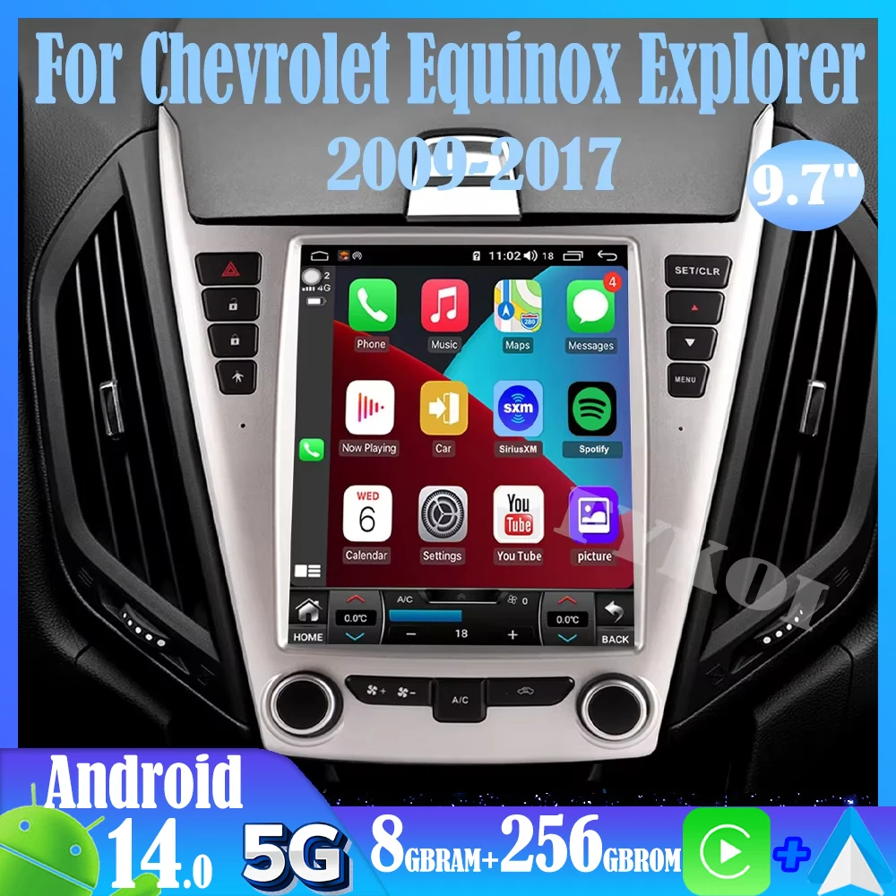 Android 14 For Chevrolet Equinox Explorer 2009-2017 Car Radio Automotive Multimedia Tesla Screen Carplay Auto Bluetooth GPS 4G